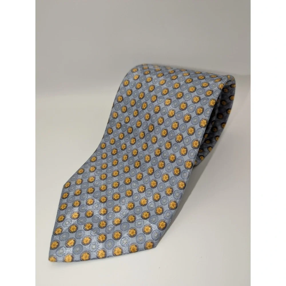 Ermenegildo Zegna Tie Light Blue Gold Dots 100% Silk Made in Italy Classic